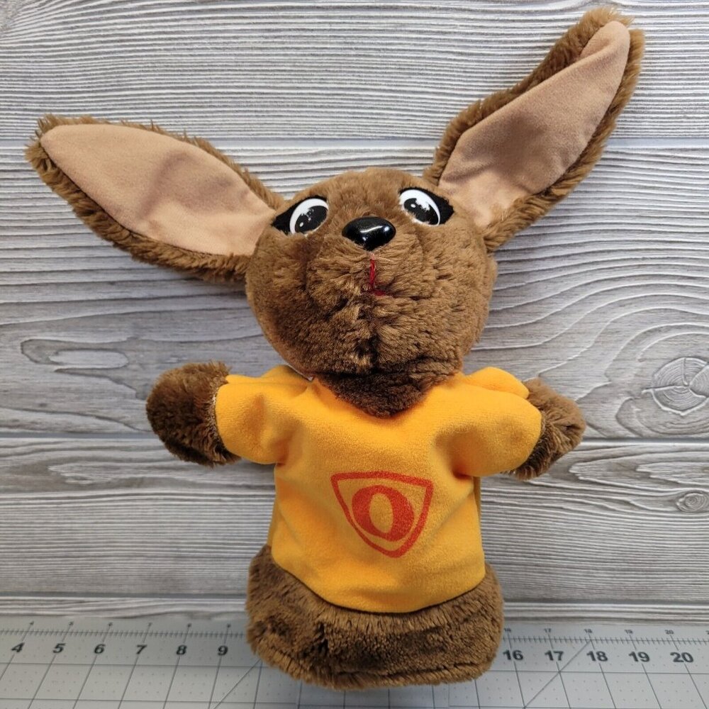 Dakin Hand Puppet 1982 Energy Source Program Brown Rabbit Yellow Shirt Vtg